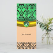 Invitation DAMASK GEMME MONOGRAMME vert (Debout devant)