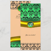 Invitation DAMASK GEMME MONOGRAMME vert (Devant / Derrière)