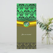 Invitation DAMASK GEMME MONOGRAMME vert (Debout devant)