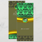 Invitation DAMASK GEMME MONOGRAMME vert (Devant / Derrière)