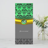 Invitation DAMASK GEMME MONOGRAMME vert (Debout devant)