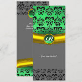 Invitation DAMASK GEMME MONOGRAMME vert (Devant / Derrière)