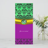 Invitation DAMASK GEMME MONOGRAMME vert (Debout devant)