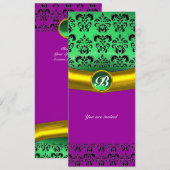 Invitation DAMASK GEMME MONOGRAMME vert (Devant / Derrière)