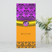 Invitation DAMASK GEMME MONOGRAMME violet pourpre, jaune (Debout devant)