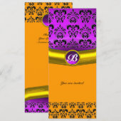Invitation DAMASK GEMME MONOGRAMME violet pourpre, jaune (Devant / Derrière)