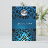Invitation DAMASK GEMME NOIR & BLEU MONOGRAMME blanc (Debout devant)