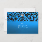 Invitation DAMASK GEMME NOIR & BLEU MONOGRAMME blanc (Dos)