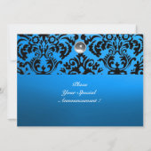 Invitation DAMASK GEMME NOIR & BLEU MONOGRAMME pierre blanche (Dos)