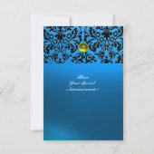 Invitation DAMASK GEMME PIERRE INITIALES bleu jaune rsvp (Dos)
