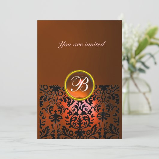 Invitation DAMASK GEMME PIERRE MONOGRAMME agate orange,jaune (Debout devant)