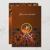 Invitation DAMASK GEMME PIERRE MONOGRAMME agate orange,jaune (Devant / Derrière)
