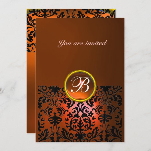 Invitation DAMASK GEMME PIERRE MONOGRAMME agate orange,jaune (Devant / Derrière)