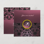 Invitation DAMASK GEMME PIERRE MONOGRAMME améthyste pourpre f (Devant / Derrière)