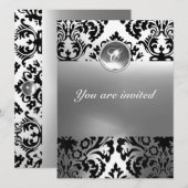 Invitation DAMASK GEMME PIERRE MONOGRAMME blanc (Devant / Derrière)