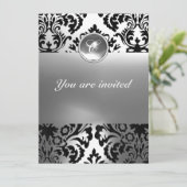 Invitation DAMASK GEMME PIERRE MONOGRAMME blanc (Debout devant)