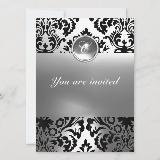 Invitation DAMASK GEMME PIERRE MONOGRAMME blanc (Devant)