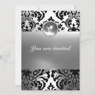 Invitation DAMASK GEMME PIERRE MONOGRAMME blanc