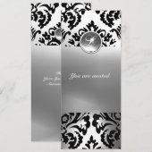 Invitation DAMASK GEMME PIERRE MONOGRAMME blanc (Devant / Derrière)
