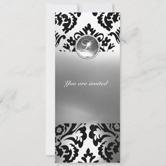 Invitation DAMASK GEMME PIERRE MONOGRAMME blanc (Devant)