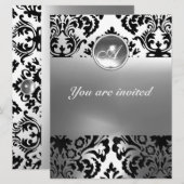 Invitation DAMASK GEMME PIERRE MONOGRAMME blanc (Devant / Derrière)