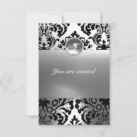 Invitation DAMASK GEMME PIERRE MONOGRAMME blanc (Devant)