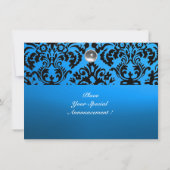 INVITATION DAMASK GEMME PIERRE MONOGRAMME BLANC & BLEU (Dos)