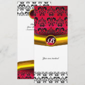 Invitation DAMASK GEMME PIERRE MONOGRAMME blanc rouge burgund (Devant / Derrière)