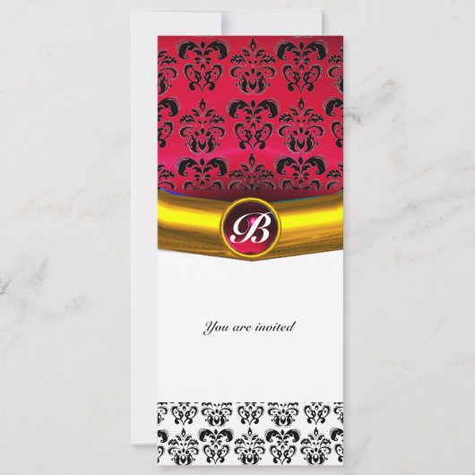 Invitation DAMASK GEMME PIERRE MONOGRAMME blanc rouge burgund (Devant)