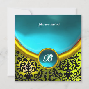 Invitation DAMASK GEMME PIERRE MONOGRAMME bleu aigue-marine j