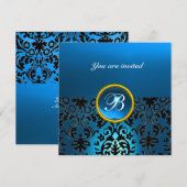 Invitation DAMASK GEMME PIERRE MONOGRAMME bleu saphir (Devant / Derrière)