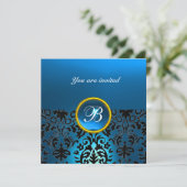 Invitation DAMASK GEMME PIERRE MONOGRAMME bleu saphir (Debout devant)