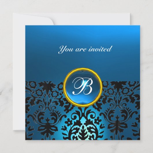 Invitation DAMASK GEMME PIERRE MONOGRAMME bleu saphir (Devant)