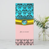 Invitation DAMASK GEMME PIERRE MONOGRAMME ,bleu turquoise (Debout devant)