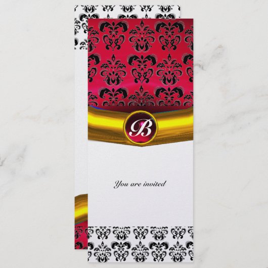 Invitation DAMASK GEMME PIERRE MONOGRAMME glace rouge bourgog (Devant / Derrière)