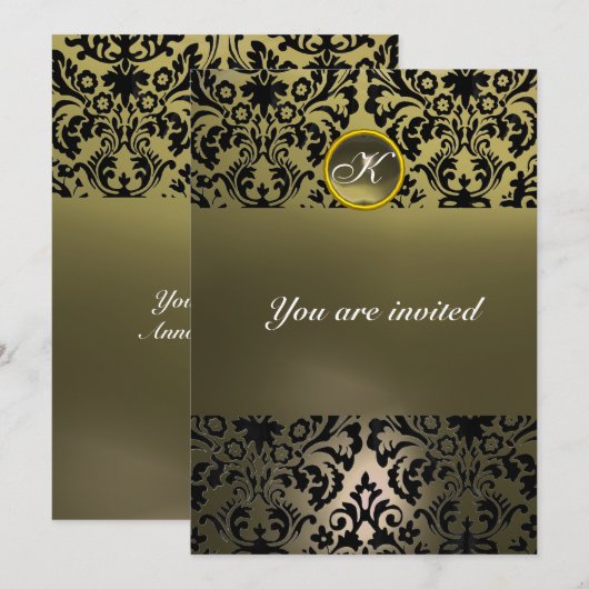 Invitation DAMASK GEMME PIERRE MONOGRAMME gris (Devant / Derrière)