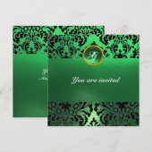 Invitation DAMASK GEMME PIERRE MONOGRAMME jade vert (Devant / Derrière)