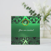 Invitation DAMASK GEMME PIERRE MONOGRAMME jade vert (Debout devant)