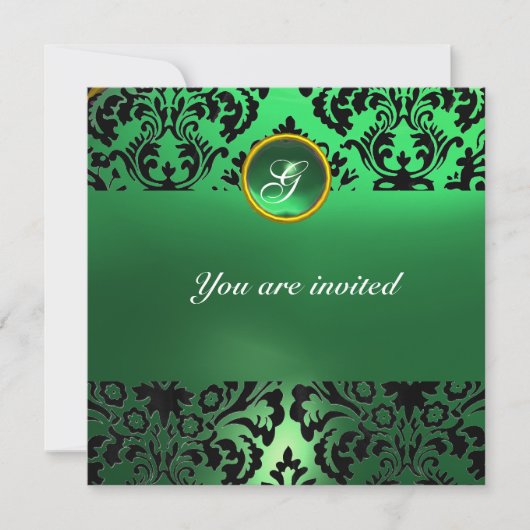 Invitation DAMASK GEMME PIERRE MONOGRAMME jade vert (Devant)