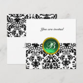 Invitation DAMASK GEMME PIERRE MONOGRAMME jade vert blanc (Devant / Derrière)