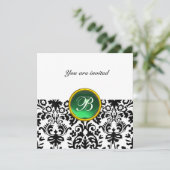 Invitation DAMASK GEMME PIERRE MONOGRAMME jade vert blanc (Debout devant)