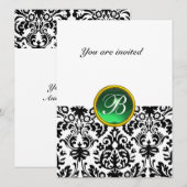 Invitation DAMASK GEMME PIERRE MONOGRAMME jade vert blanc (Devant / Derrière)