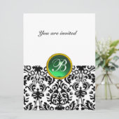 Invitation DAMASK GEMME PIERRE MONOGRAMME jade vert blanc (Debout devant)