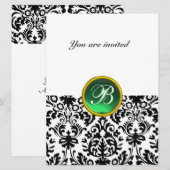 Invitation DAMASK GEMME PIERRE MONOGRAMME jade vert blanc (Devant / Derrière)