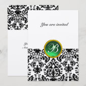 Invitation DAMASK GEMME PIERRE MONOGRAMME jade vert or (Devant / Derrière)