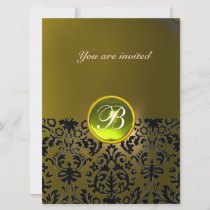 Invitation DAMASK GEMME PIERRE MONOGRAMME jaune