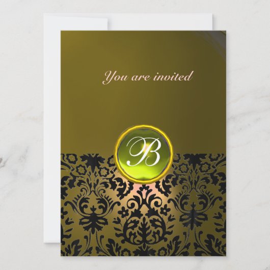 Invitation DAMASK GEMME PIERRE MONOGRAMME jaune (Devant)