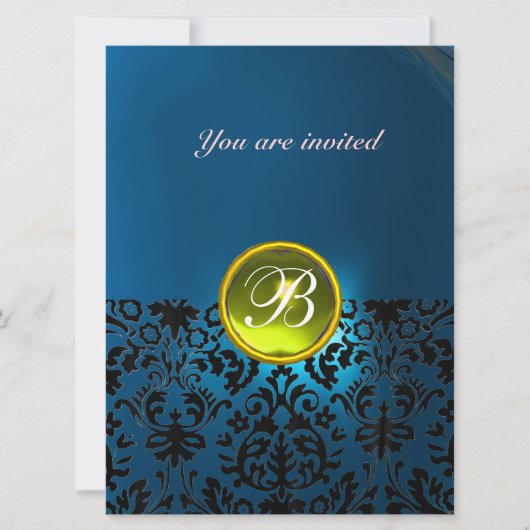 Invitation DAMASK GEMME PIERRE MONOGRAMME jaune bleu (Devant)
