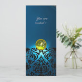 Invitation DAMASK GEMME PIERRE MONOGRAMME jaune bleu, sarcell (Debout devant)