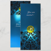 Invitation DAMASK GEMME PIERRE MONOGRAMME jaune bleu, sarcell (Devant / Derrière)